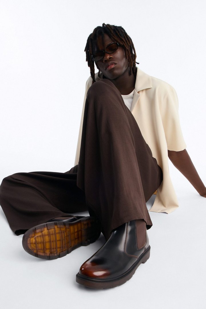 Burnished Faux Leather Chelsea Boot - Brown