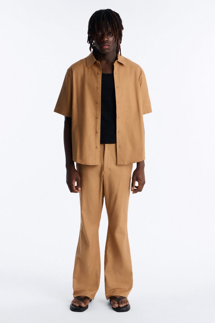 Relaxed Sunward Coast Linen Button Up Shirt - Brown