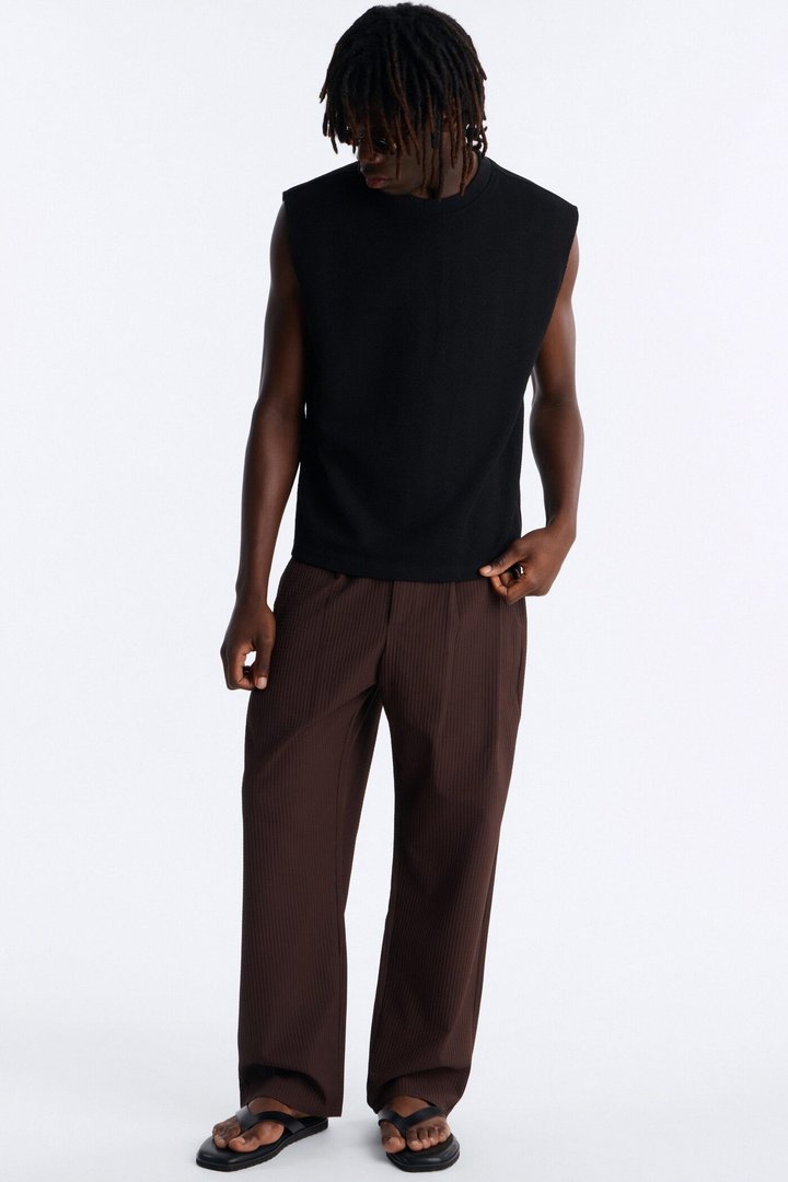 Baggy Lightweight Textured Esplanade Trouser - Dark Brown