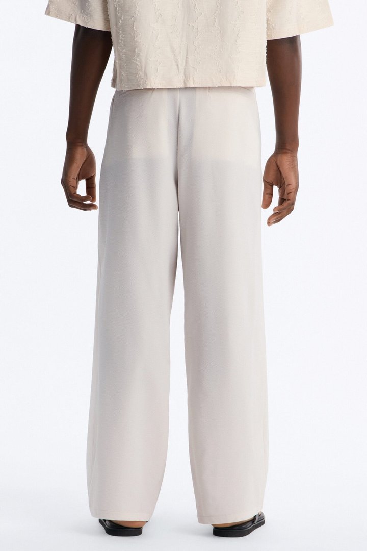 Wide Leg Textured Seersucker Trouser - Tan