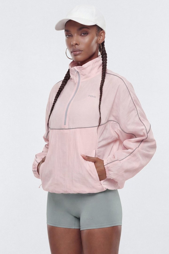 Active RipStop Quarter Zip Running Jacket - Soft Pink