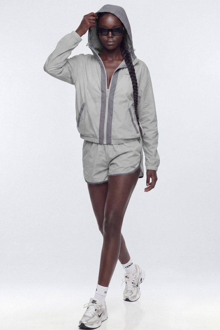 Reflective Lightweight Hooded Running Jacket - Grey/Silver
