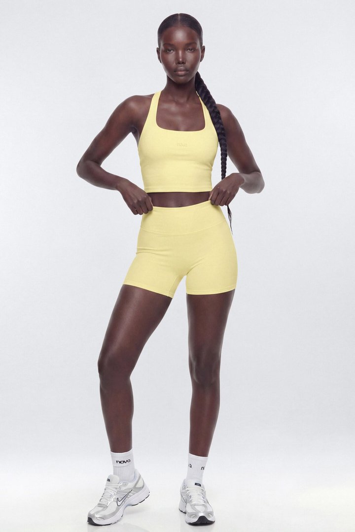 ButterSoft 4″ Hidden Pocket Biker Shorts - Soft Yellow