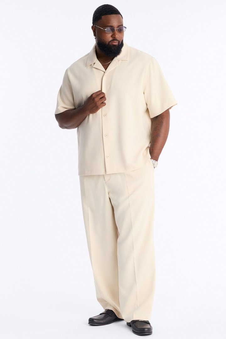 Modern Essential Sleeve Cuban Collar Button Down - Beige