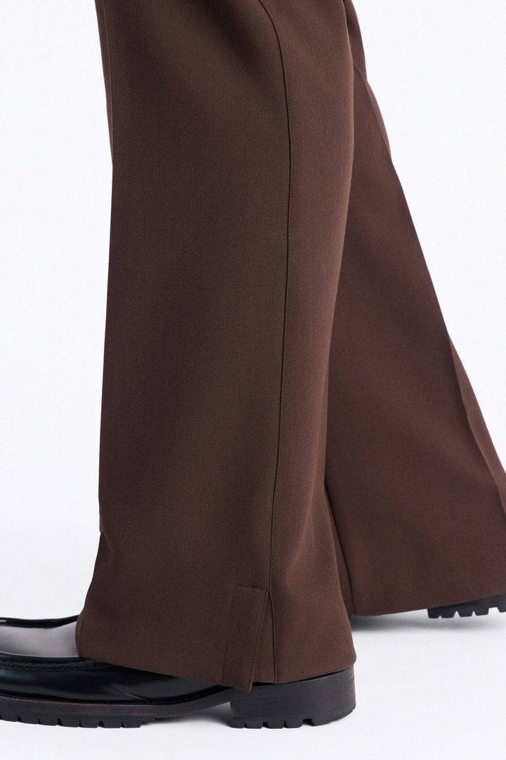Modern Essential Slim Flare Slit Trouser - Chocolate