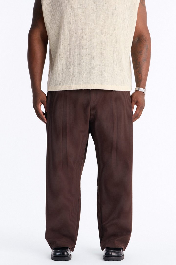 Baggy Lightweight Textured Esplanade Trouser - Dark Brown