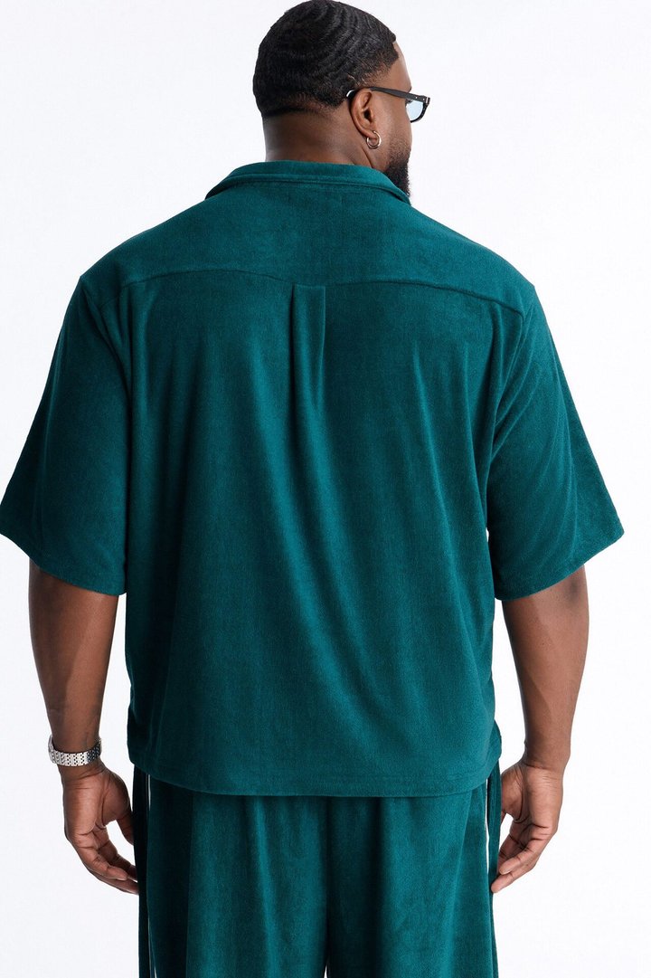 Classic Terry Cloth Button Up Shirt - Teal