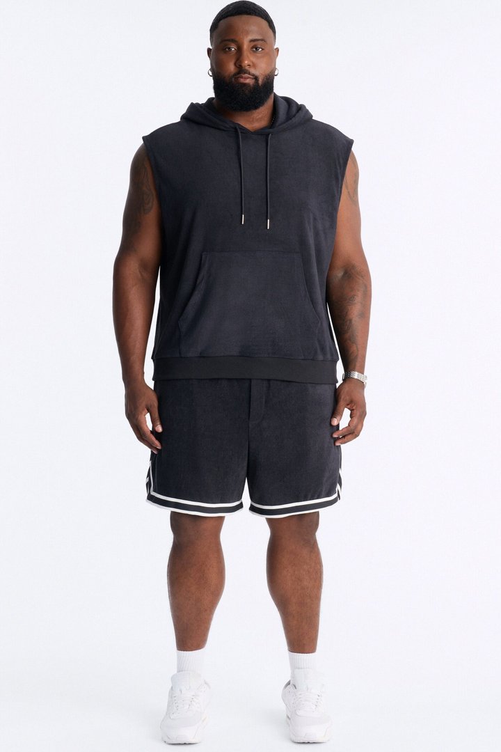 Classic Terry Cloth Sleeveless Hoodie - Black
