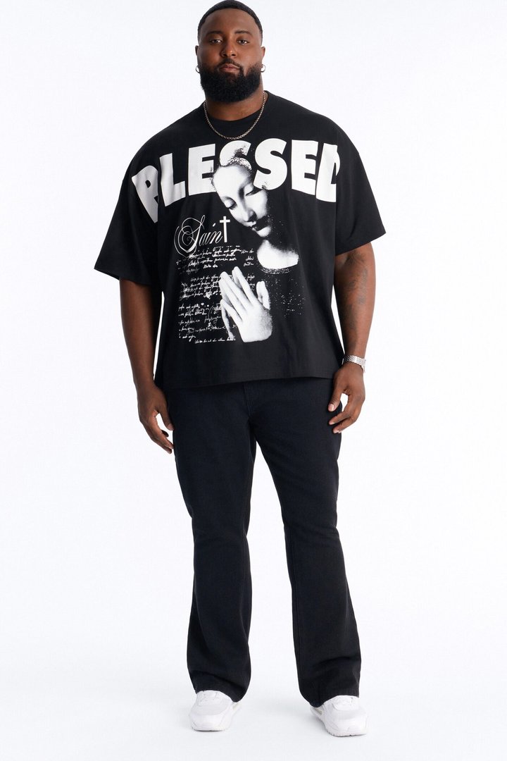 Blessed Saint Prayer Oversized Short Sleeve Tee - Black