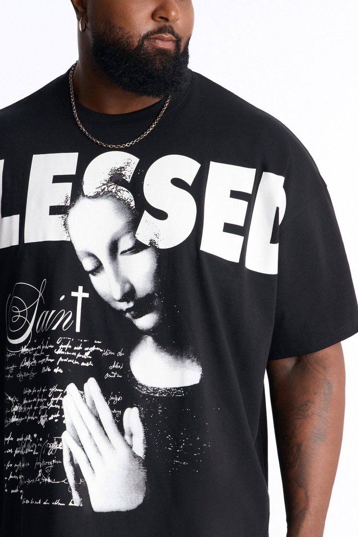Blessed Saint Prayer Oversized Short Sleeve Tee - Black