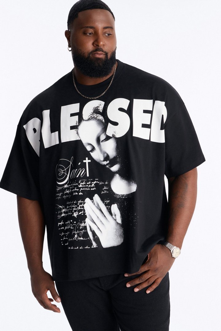 Blessed Saint Prayer Oversized Short Sleeve Tee - Black
