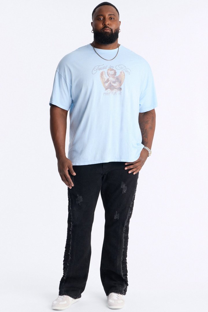 Trust In Him Oversized Short Sleeve Tee - Light Blue