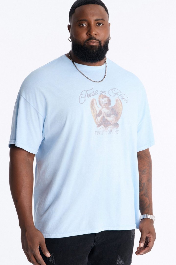 Trust In Him Oversized Short Sleeve Tee - Light Blue