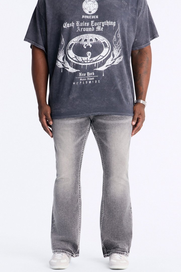 Heavy Stitch Stacked Skinny Flare Jean - Grey