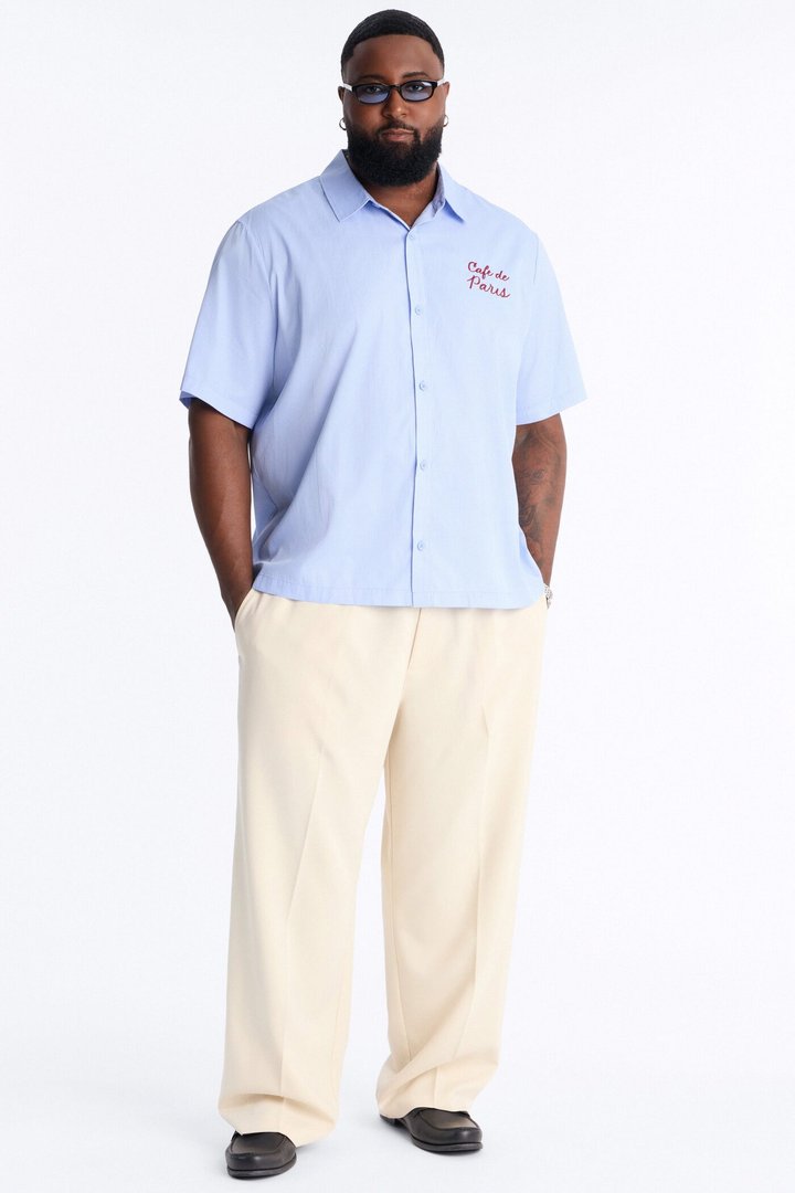 Cafe De Paris Pinstripe Button Up Shirt - Blue/combo
