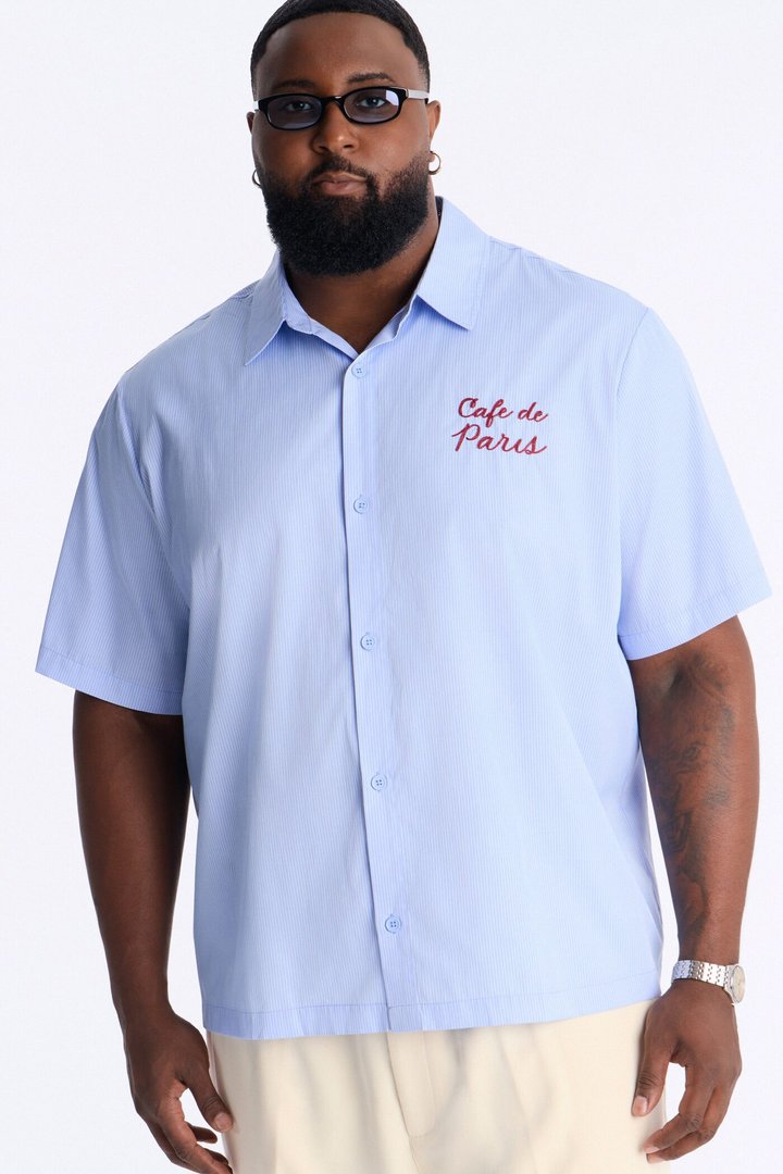 Cafe De Paris Pinstripe Button Up Shirt - Blue/combo