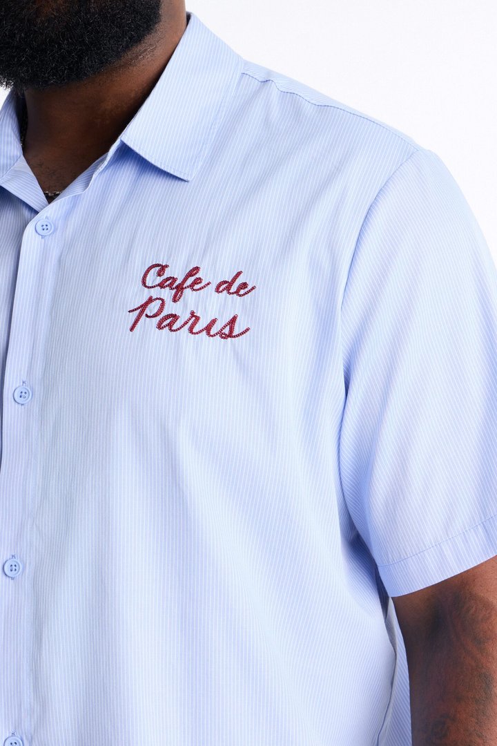 Cafe De Paris Pinstripe Button Up Shirt - Blue/combo