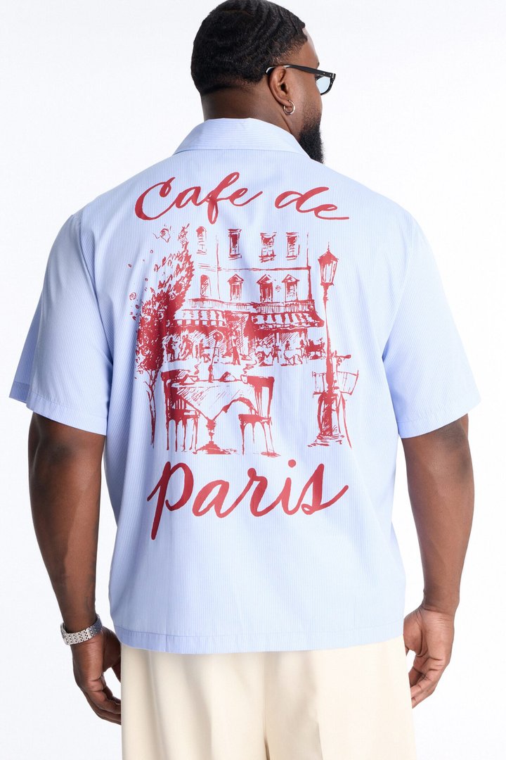 Cafe De Paris Pinstripe Button Up Shirt - Blue/combo