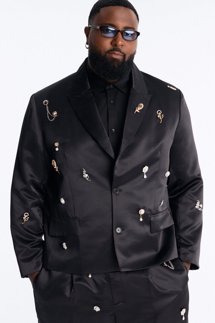 Regal All Over Brooch Single Breasted Blazer - Black