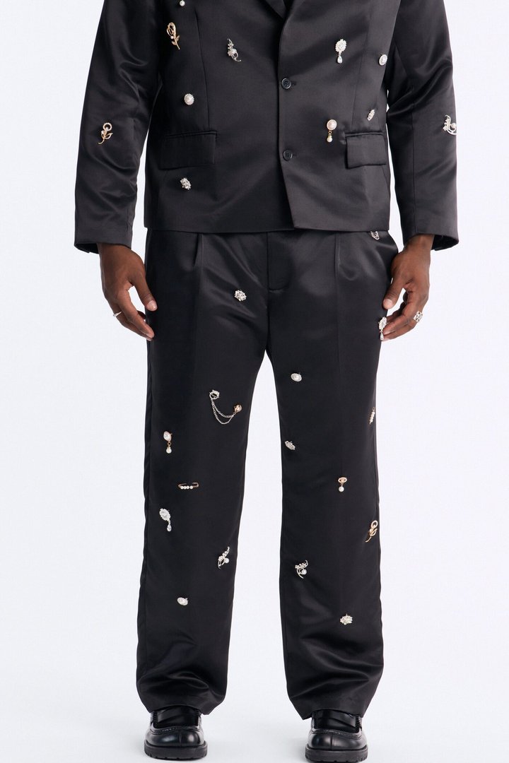 Regal All Over Brooch Relaxed Trouser - Black