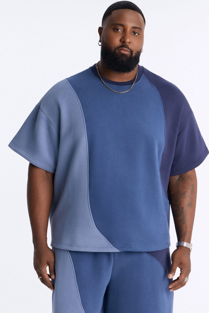 Oversized Neapolitan Paneled Sweatshirt - Blue/combo