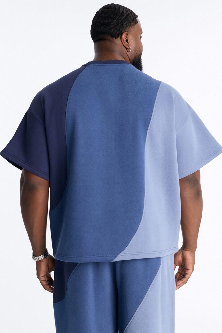 Oversized Neapolitan Paneled Sweatshirt - Blue/combo