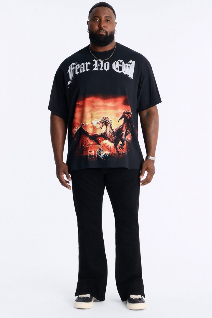 Fear No Evil Oversized Short Sleeve Tee - Black