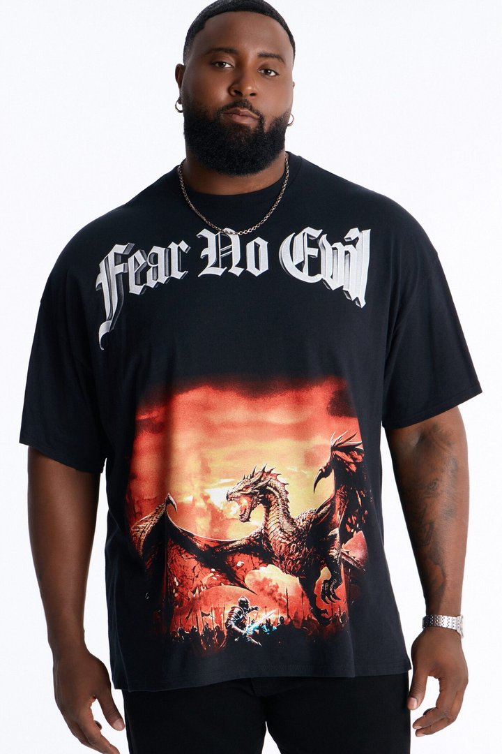 Fear No Evil Oversized Short Sleeve Tee - Black