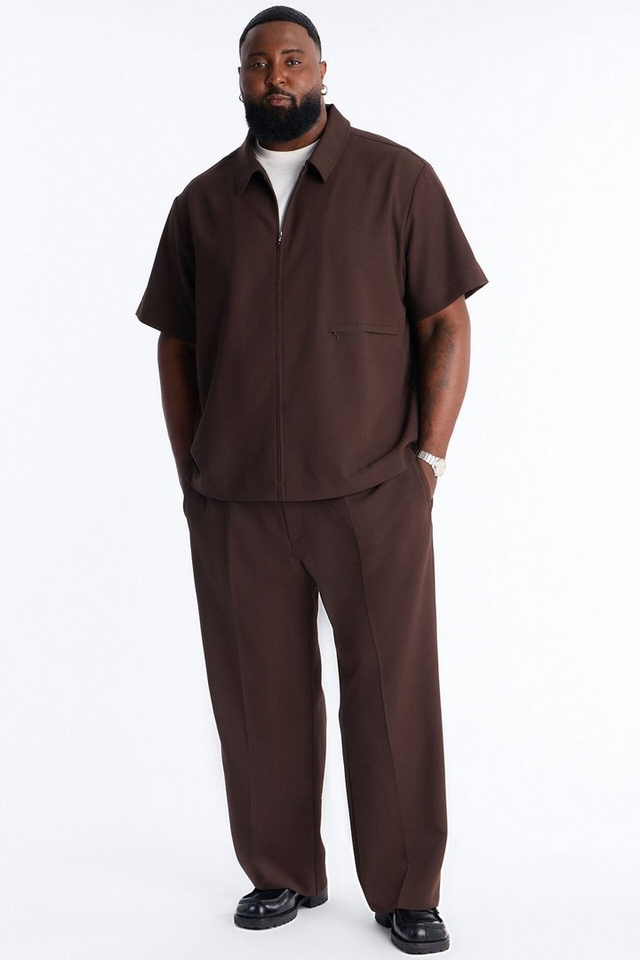 Modern Essential Relaxed Straight Hybrid Waist Trouser - Chocolate