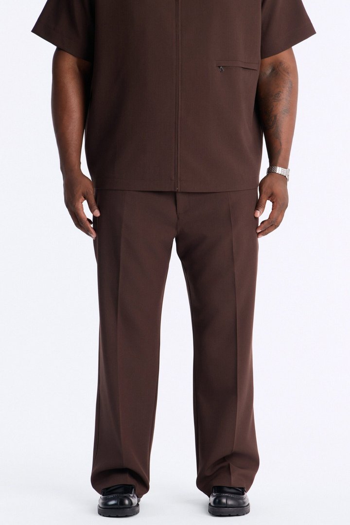 Modern Essential Relaxed Straight Hybrid Waist Trouser - Chocolate