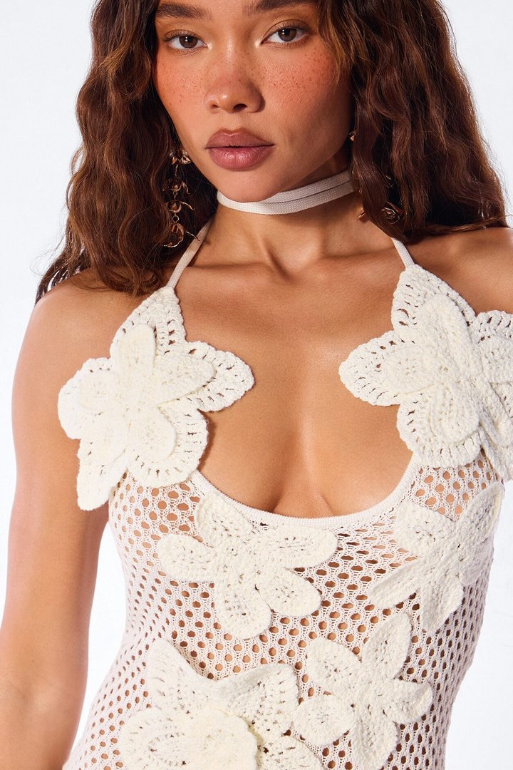 Petal Crochet Mini Dress - White