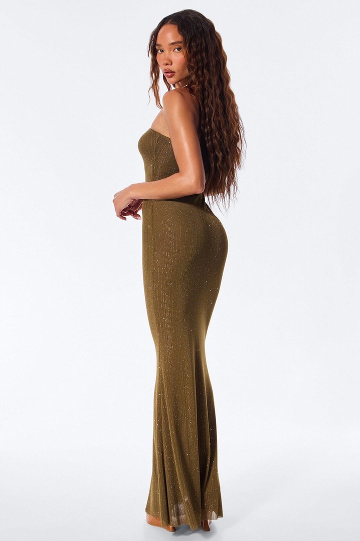 Dazzle Metallic Knit Maxi Dress - Olive