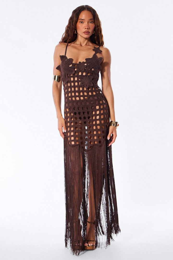Can't Get Close Crochet Maxi Dress - Chocolate