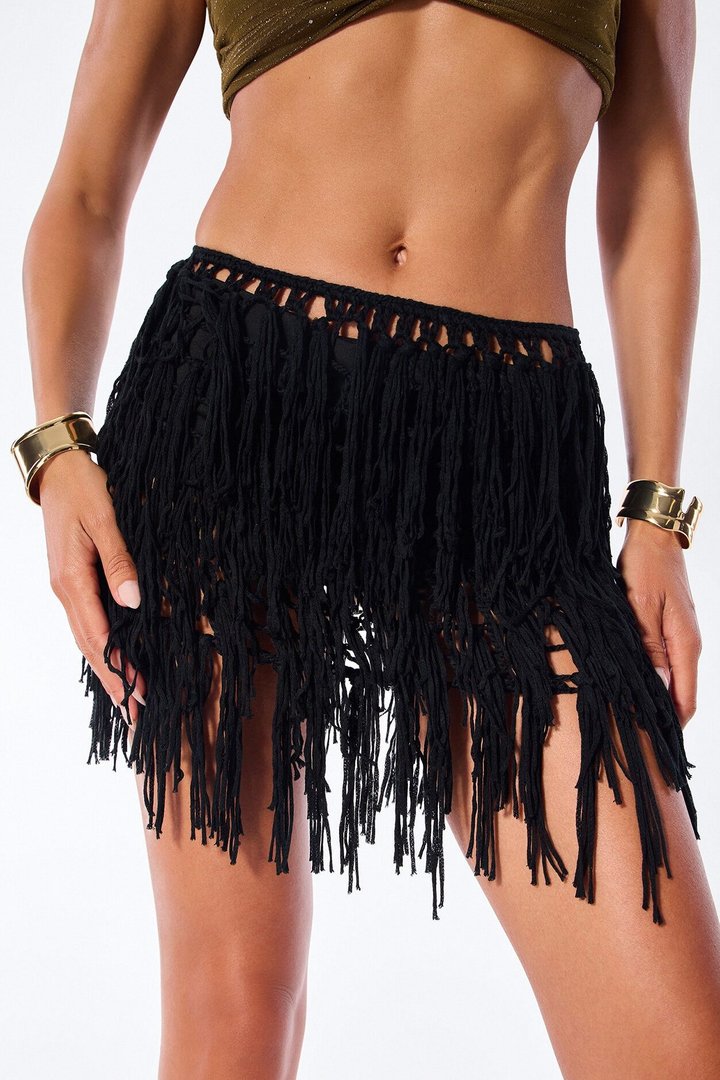 Desert Goddess Crochet Mini Skirt - Black