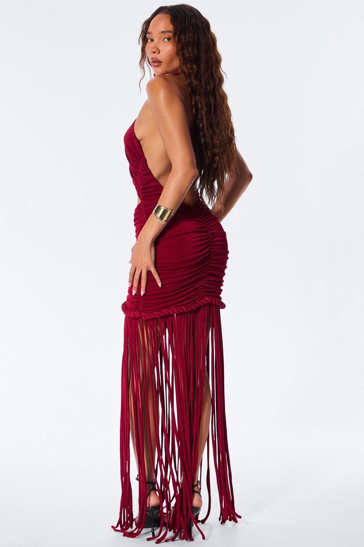 Sol Slinky Fringe Maxi Dress - Wine