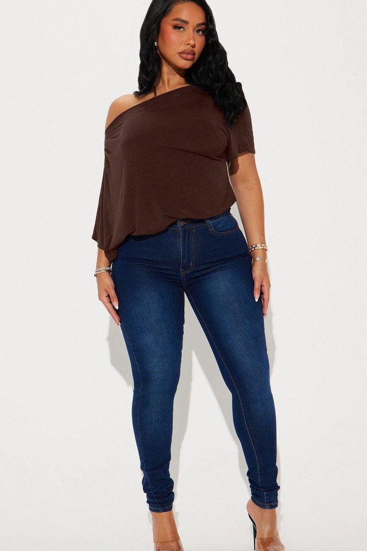 Flatter Me Off Shoulder Bodysuit - Brown