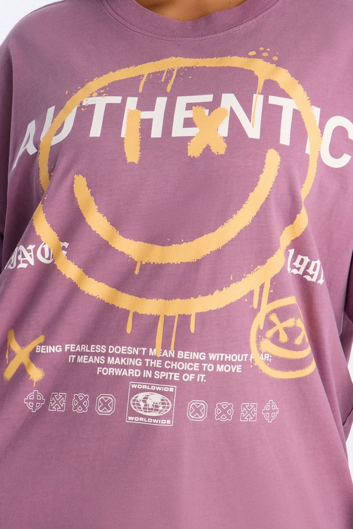 Authentic Smiles Washed T-Shirt - Purple