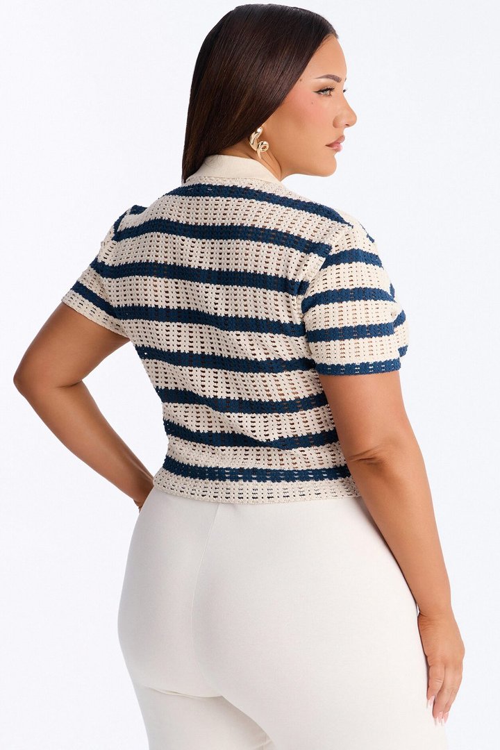 Costal Girl Striped Crochet Shirt - Navy/combo