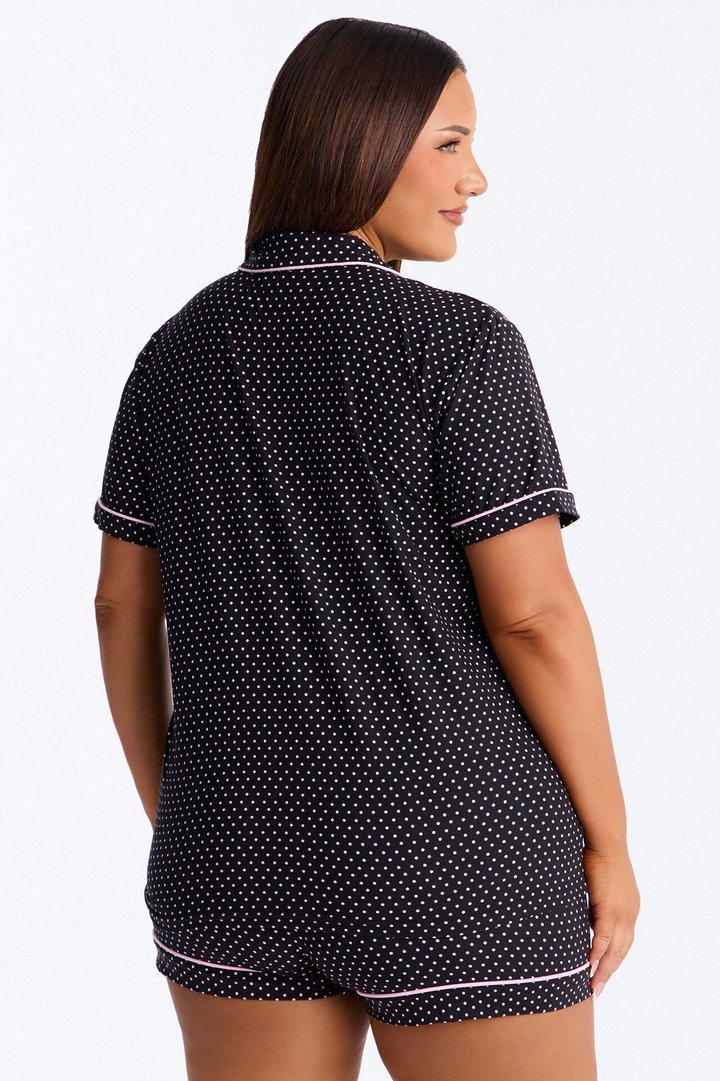 Snuggle All Night Button Up PJ Short Set - Black/Pink