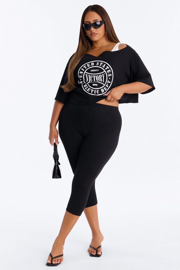 Victory Lap 3 Piece Off Shoulder Capri Set - Black