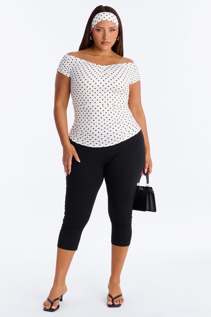 Becca Polka Dot Off Shoulder 2 Piece Top - White/combo