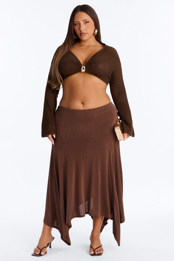 Soft Sands Textured Cropped Long Sleeve Top - Brown