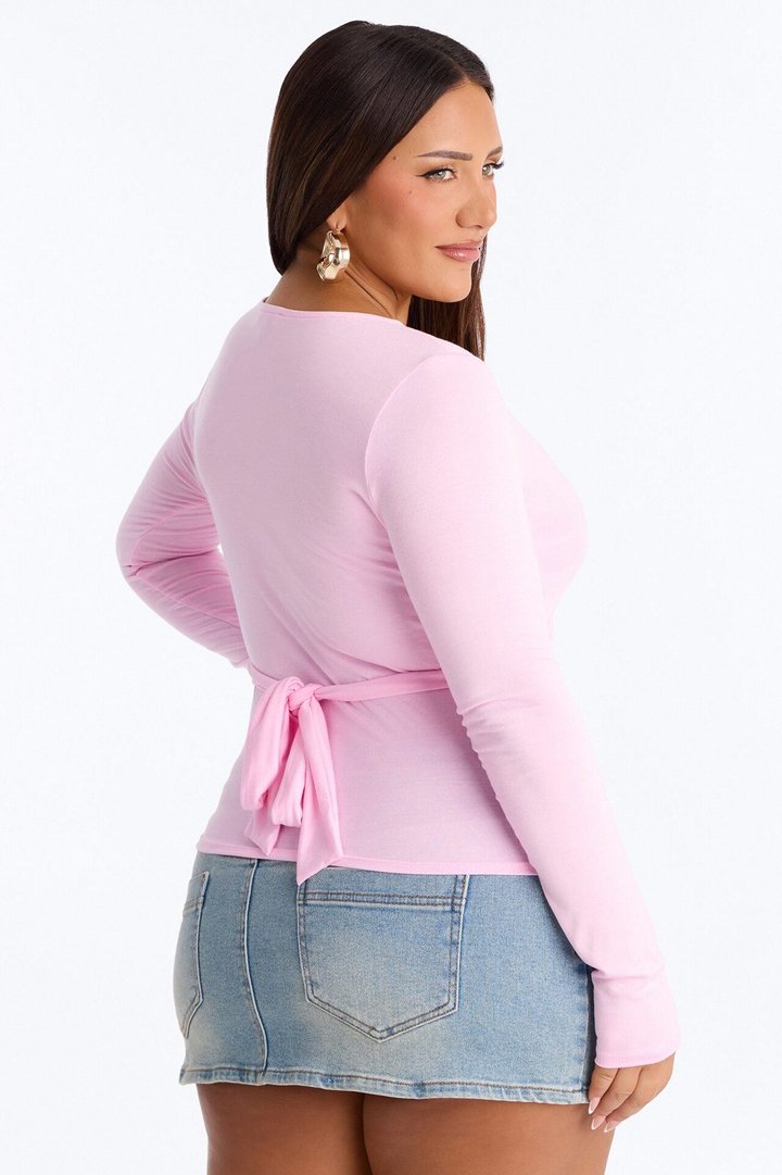 Jenni Back Tie Waist Long Sleeve Top - Pink