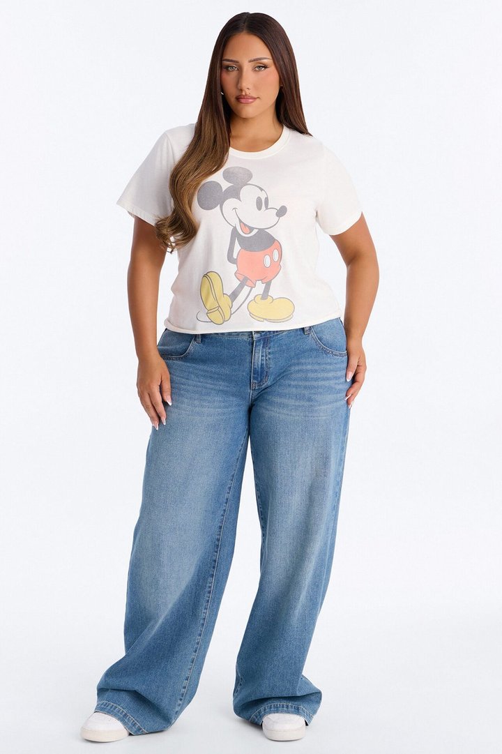 Vintage Mickey Coming And Going Boxy Crop Tee - Ivory