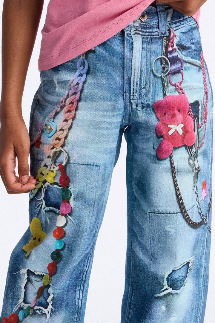 Mini Just Being Me Printed Straight Leg Jeans - Light Wash