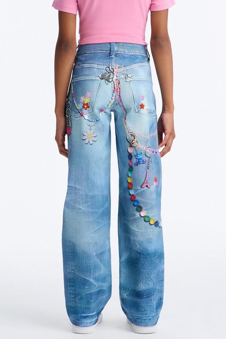 Mini Just Being Me Printed Straight Leg Jeans - Light Wash