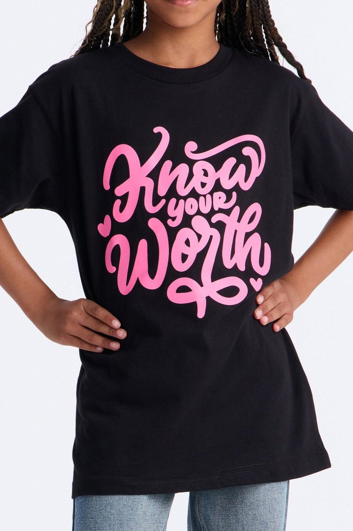 Mini Know Your Worth Short Sleeve Tee - Black
