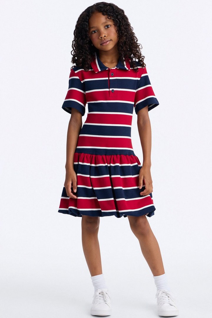 Mini Hayes Striped Bubble Mini Dress - Navy/Red