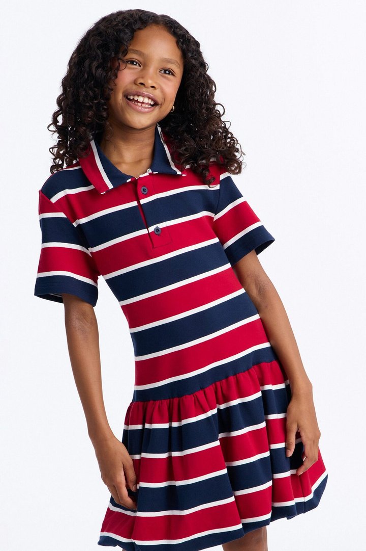 Mini Hayes Striped Bubble Mini Dress - Navy/Red