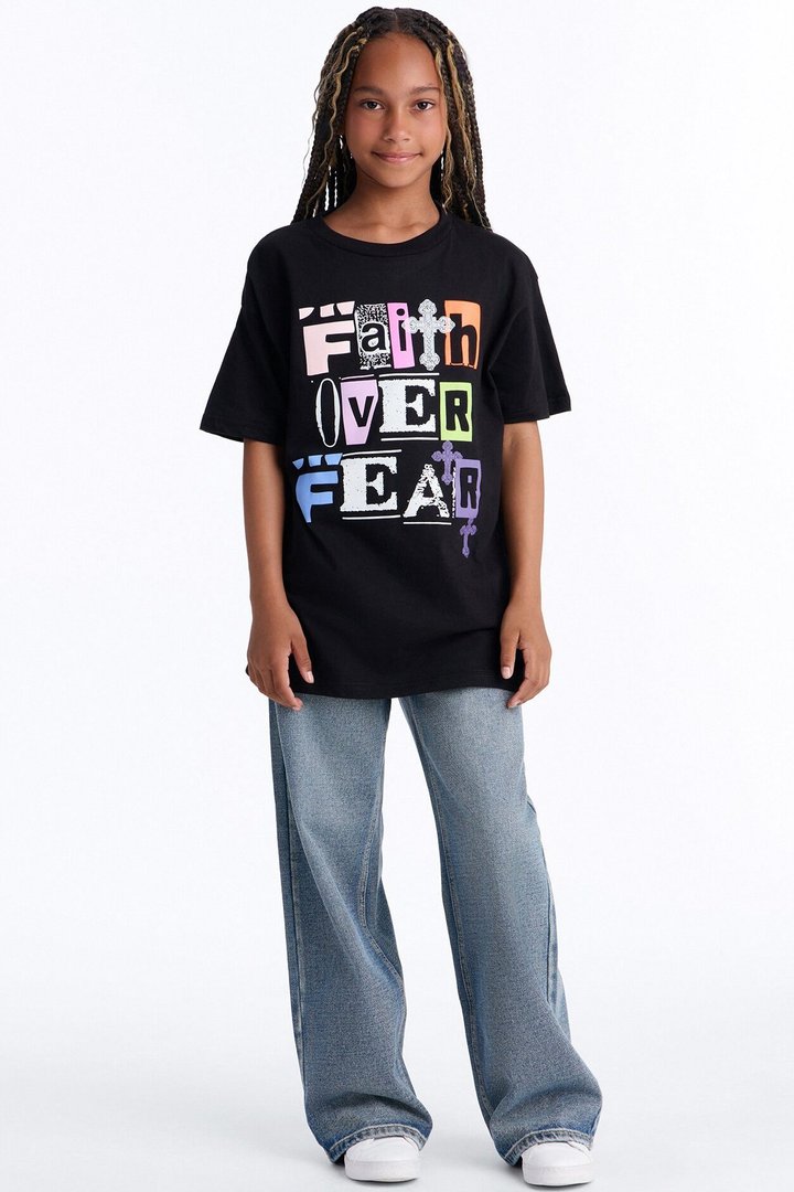 Mini Faith Over Fear Forever Short Sleeve Tee - Black